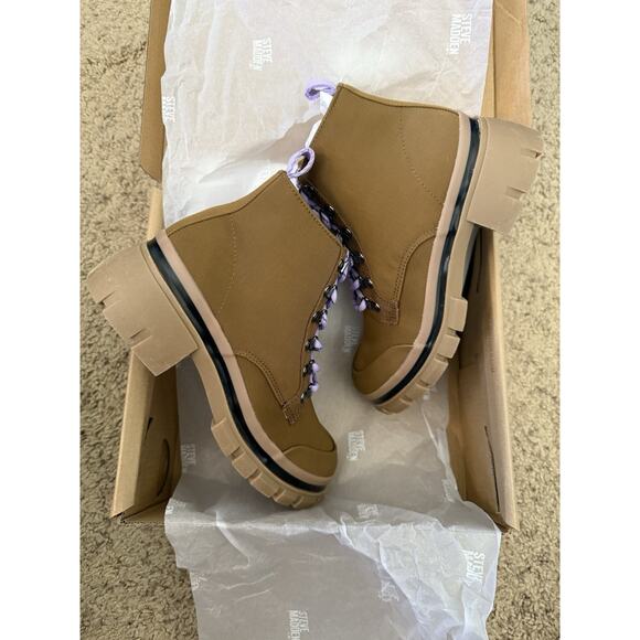 Steve Madden Kids Tan Cognac JHuckle Zipper Lace Up Girls’ Combat Boots Size 3 - Picture 6 of 10